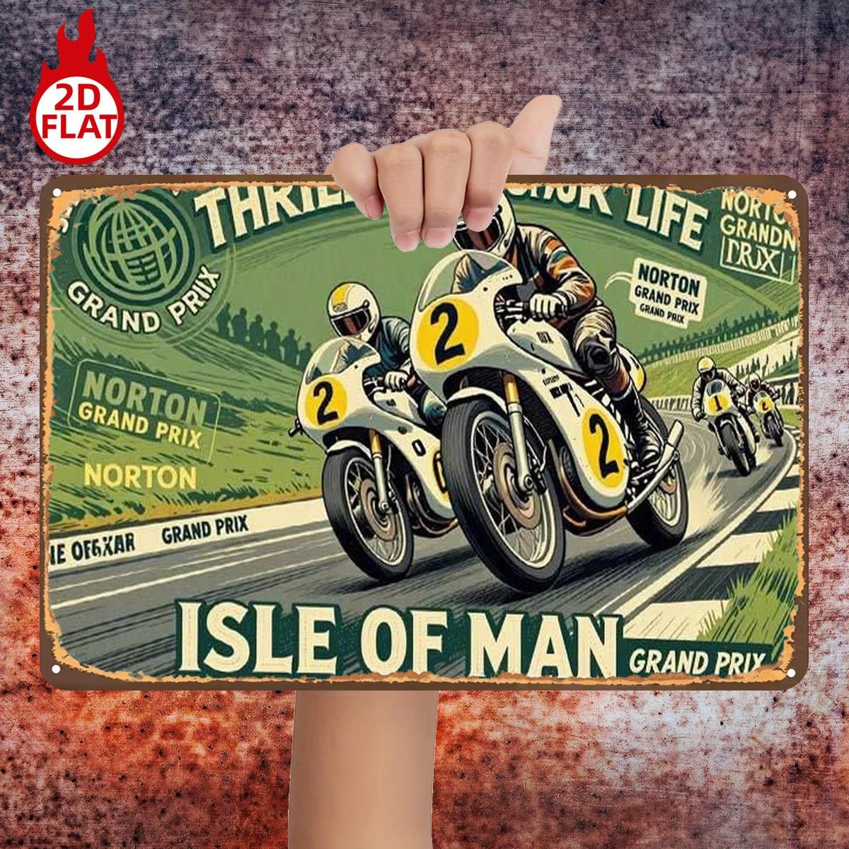 2D Flat 1pc, Isle of Man Grand Prix: Thrills of Motor Life, Metal Sign, Size (8