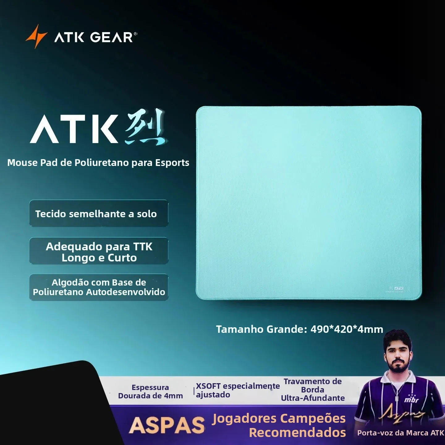 Mouse Pad Gamer ATK Blaze com Controle Equilibrado 490x420mm Base Antiderrapante de Poliuretano Almofada Durável XSOFT para Jogos e Escritório em Casa