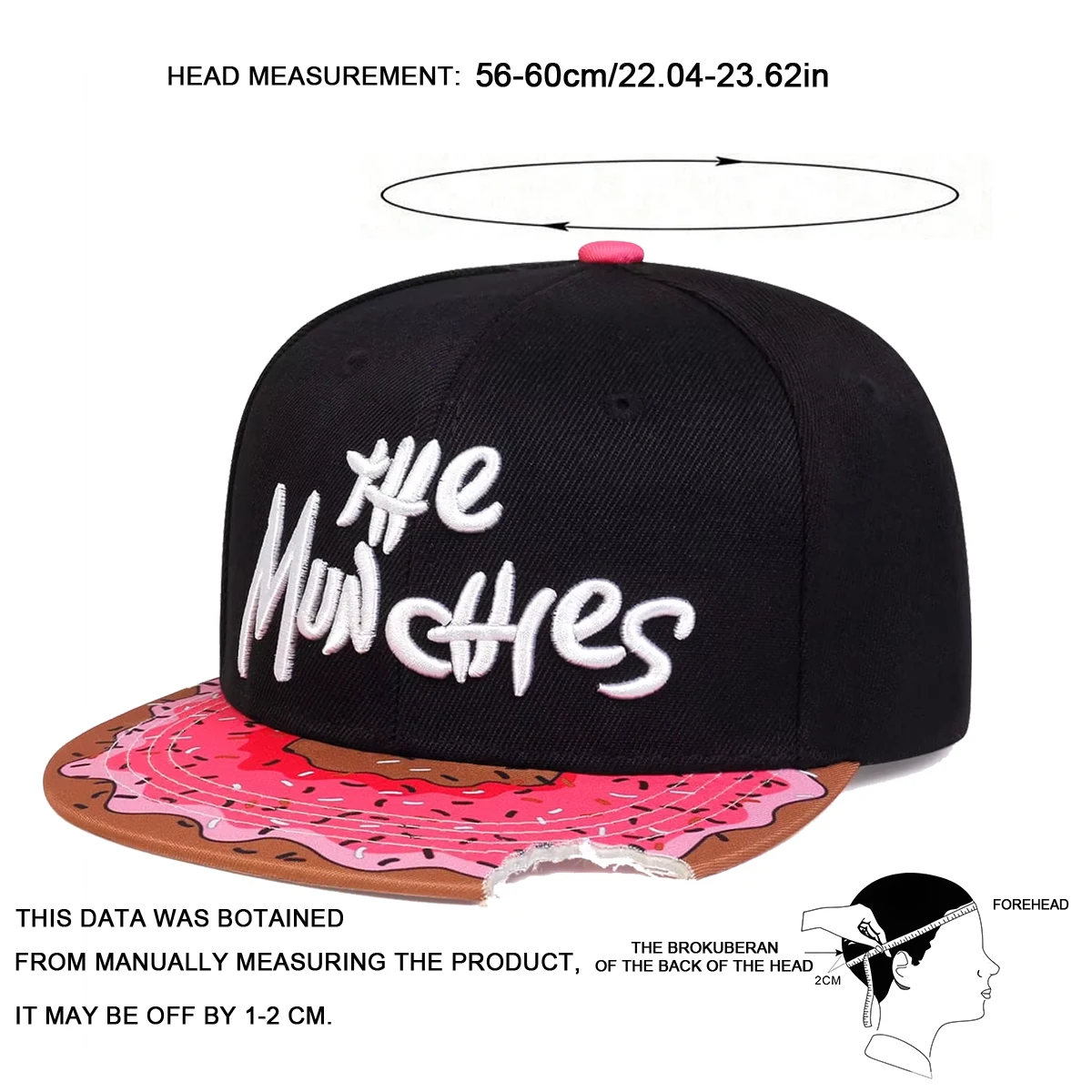Unisex THE MUNCHIES Hip-Hop-Hüte mit Stickerei, Frühling und Herbst, verstellbare, lässige Snapback-Baseballkappen, Sonnenschutzhut für den Außenbereich – Detail 8