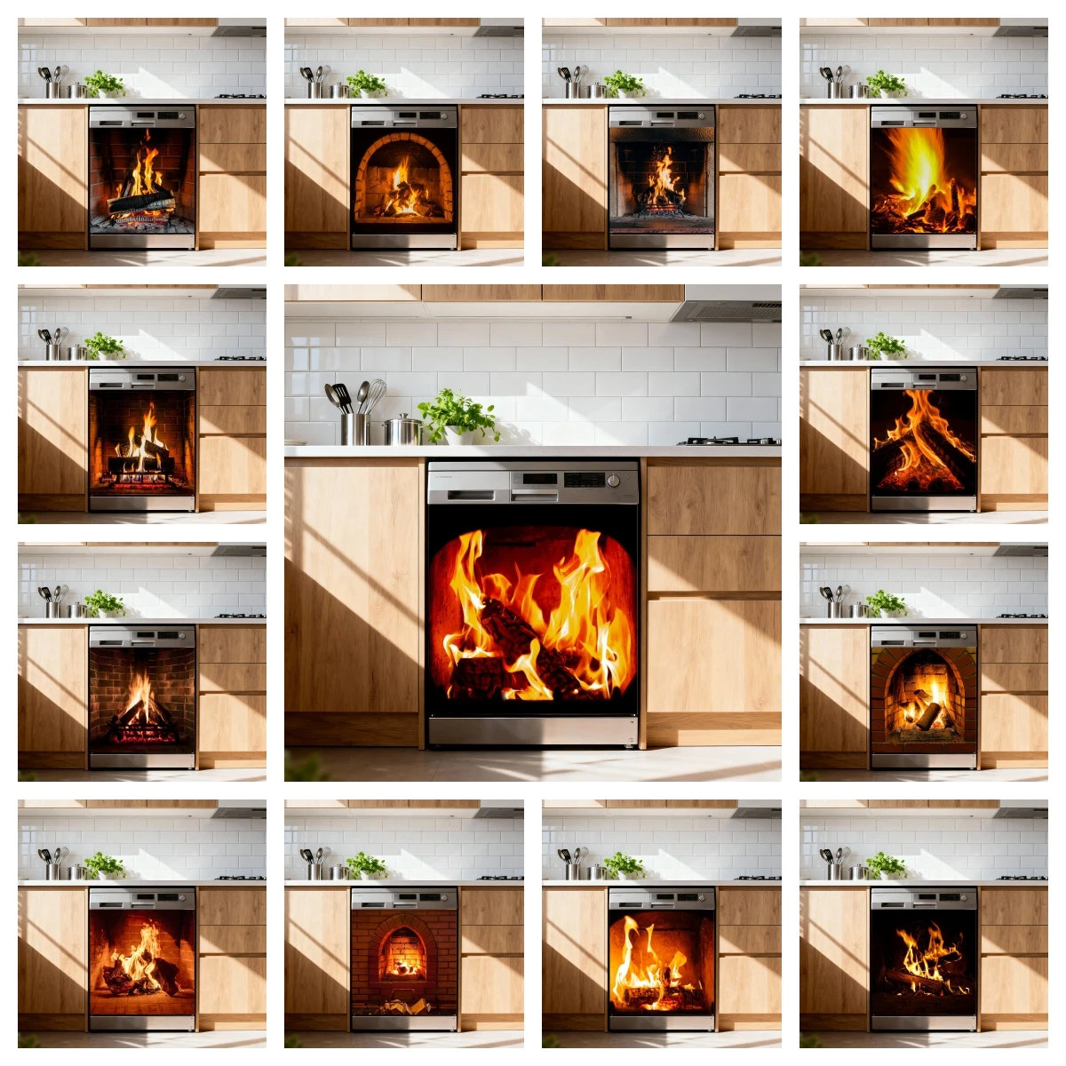 Realistic Fireplace Visual Trick Appliance Dishwasher Sticker Self‑Adhesive Waterproof Washing Machine Flat Surface Renovation