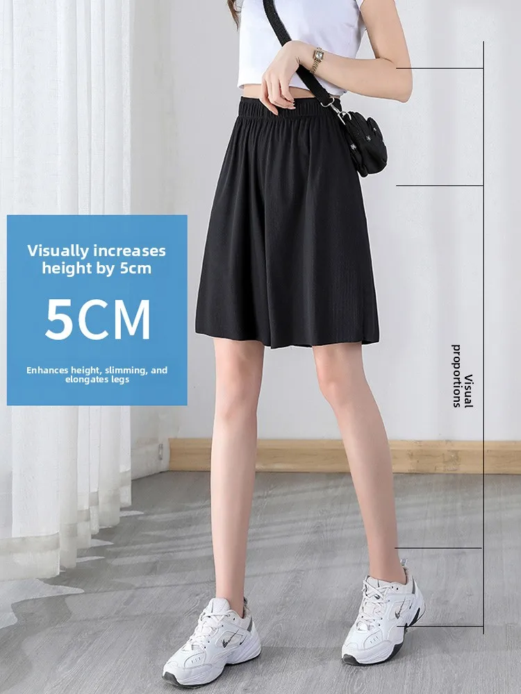 Ice Silk High Waist ort Sports orts Women Summer Thin Five-Point Casual Wide Leg Loose Fitn Pants Outerwear