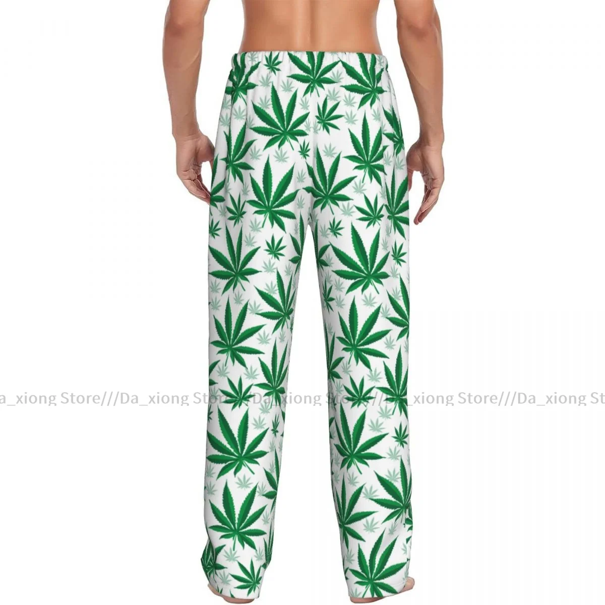 Mens Casual Pajama Long Pant Loose Elastic Waistband Herb Leaves Cozy Sleepwear Home Lounge Pants