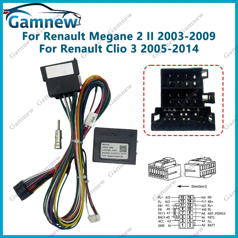 16PIN Android Radio Harness Wire Canbus Decoder For Renault Megane 2 II Clio 3 Lutecia Car stereo Power Cord Cable Connector