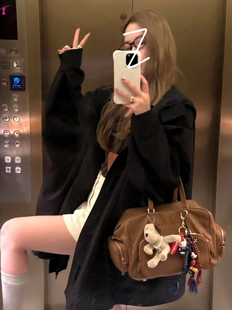 

Ретро-сумка-тоут большой вместимости с множеством карманов, на одно плечо, для ношения под мышкой, для осени и зимы 2025 года