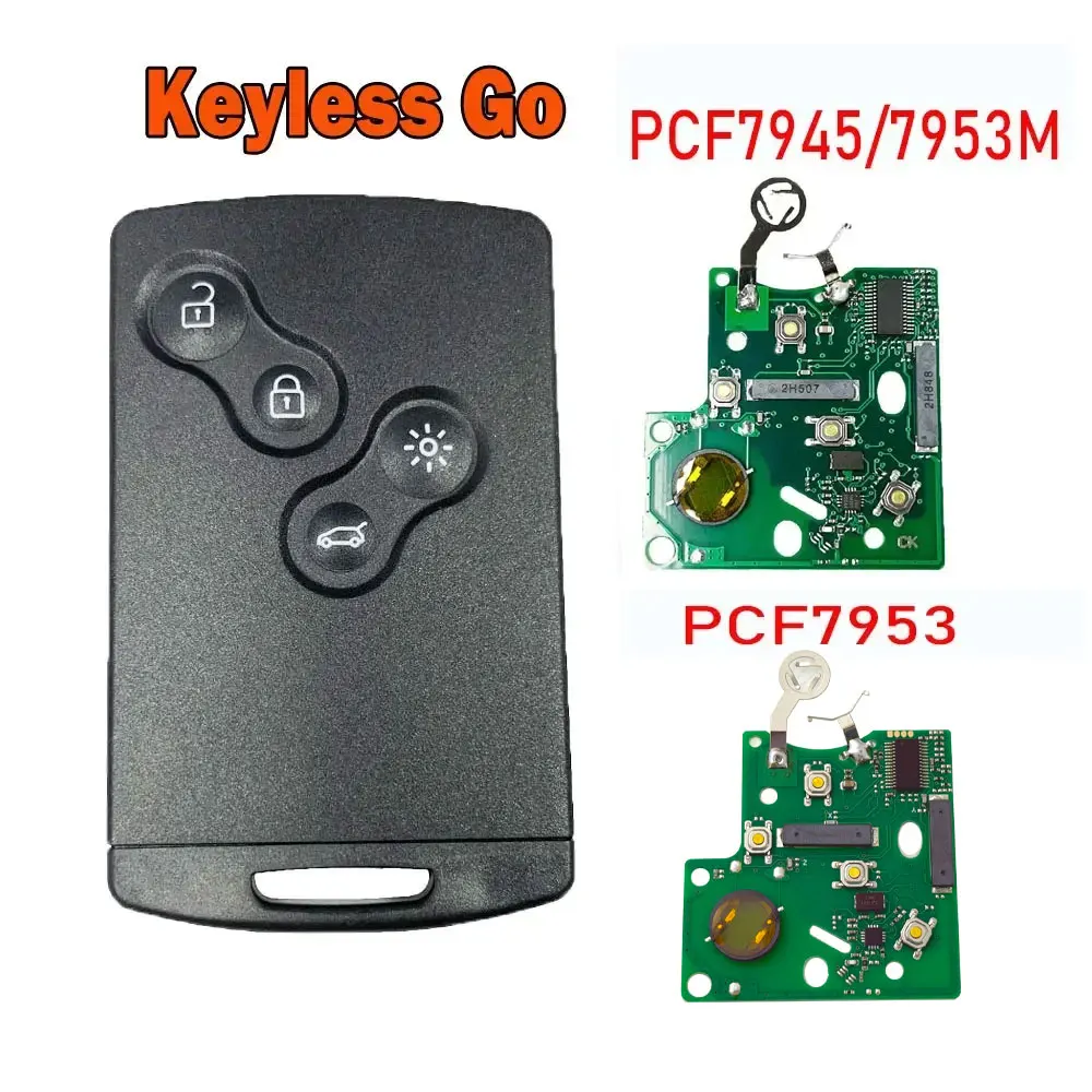 Smart Card Car Key 4 Buttons PCF7945/PCF7953 4A Chip 433Mhz for Renault Clio 4 Captur Passive Keyless Go Entry Remote HandsFree