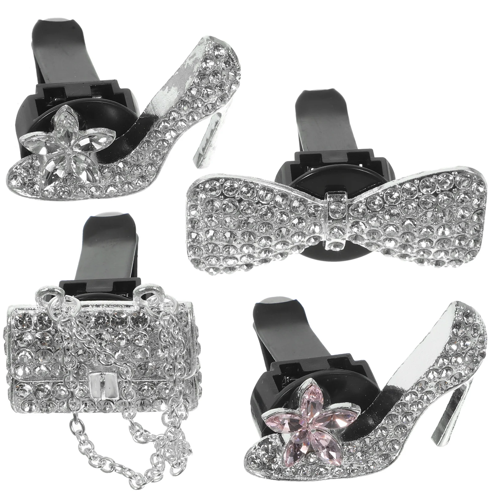 

4Pcs Air Clips Bow Vent Clips For High Heel Lavender Perfume Ornaments Crystal Bling Car Accessories Women Car Decorations