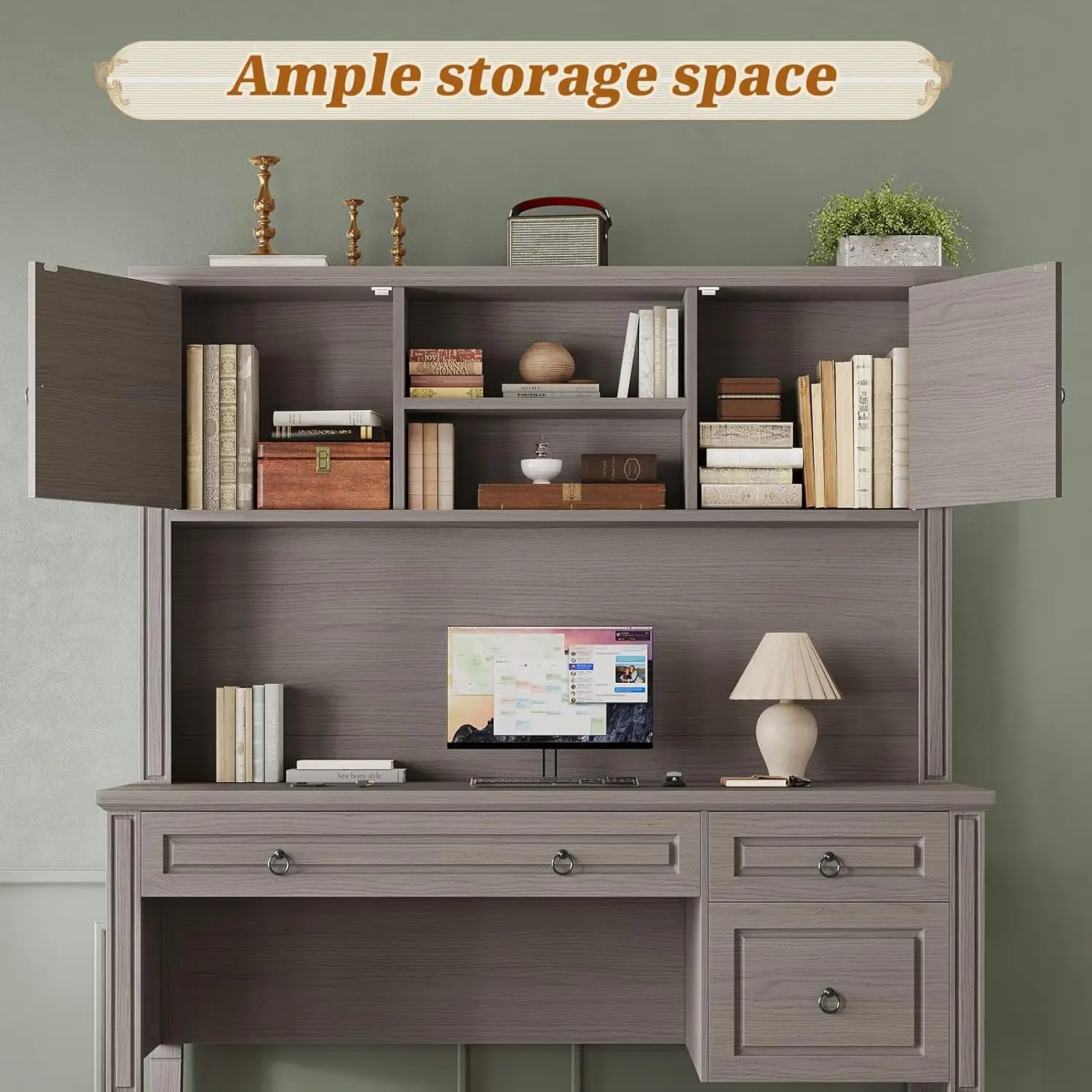 مكتب تنفيذي للمزرعة، مكتب مكتب مقاس 47.3 بوصة مزود بخزانة و3 أدراج، مكتب منزلي خشبي مع درج ملفات، وخزانة تخزين و