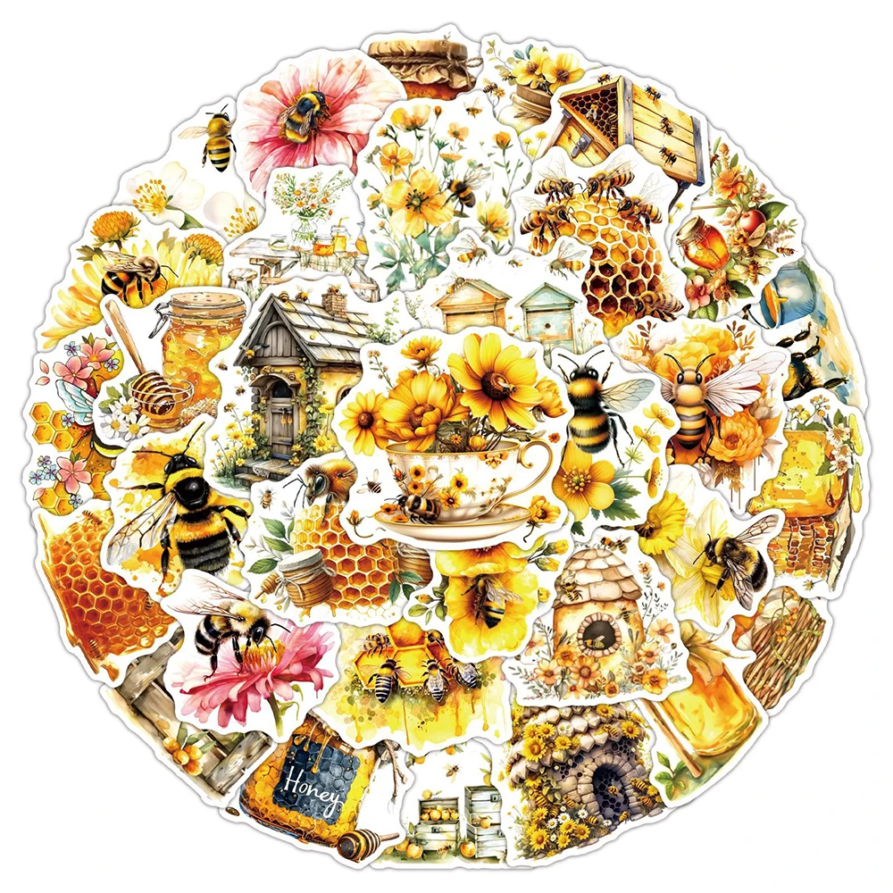 10/30/50PCS Cute Bee Cartoon Stickers Honey Honeypot Decals Waterproof DIY Suitcase Stationery Kawaii Graffiti Sticker Gifts