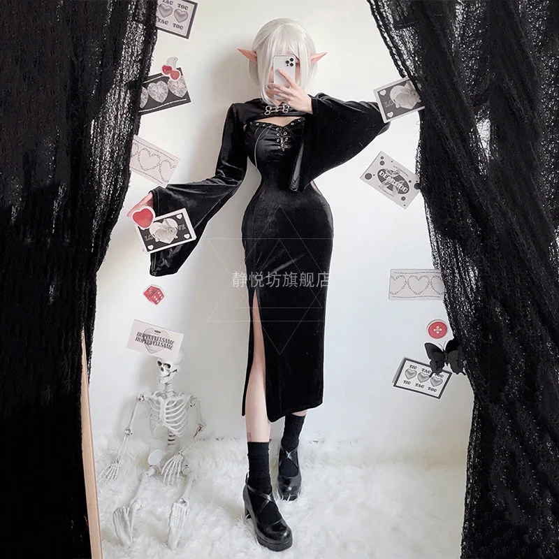 Cosplay Anime Halloween Costume For Women Dark Gothic Dress Witch Vampire Bride Vestidos Carnival Fancy Party