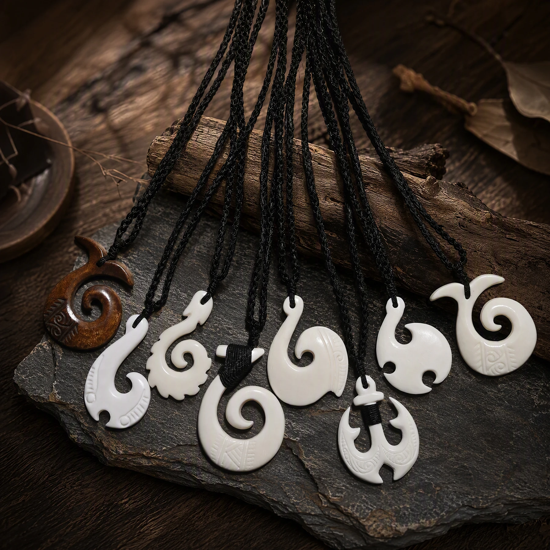 1PC Hawaii Surfer Schmuck handgemachte geschnitzte Yak Knochen Fisch Haken Anhänger Neuseeland Maori Tribal Halsband Damen Herren Halskette – Detail 5
