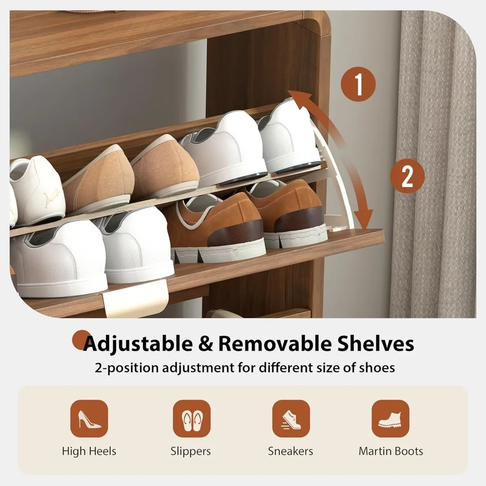 خزانة أحذية ضيقة للمدخل مع درجين قابلين للطي، وخزانة أحذية خشبية مع لوحة مقوسة، وأورجا أحذية قائمة بذاتها