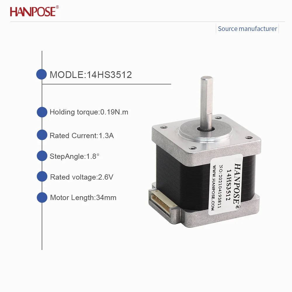 NEMA14  14HS3512 Miniature Stepper Motor 0.19N. m 1.3A 3D Printing Accessories Motor Manufacturer Direct Sales in Stock