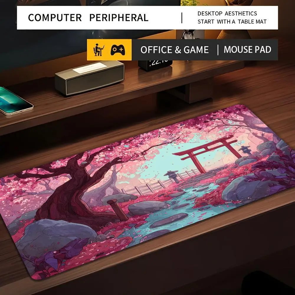

Sakura Valley and Torii large Mouse Pad Desk Mat Non-Slip Durable office mouse mat gaming mats with Stitched Edge HD printing