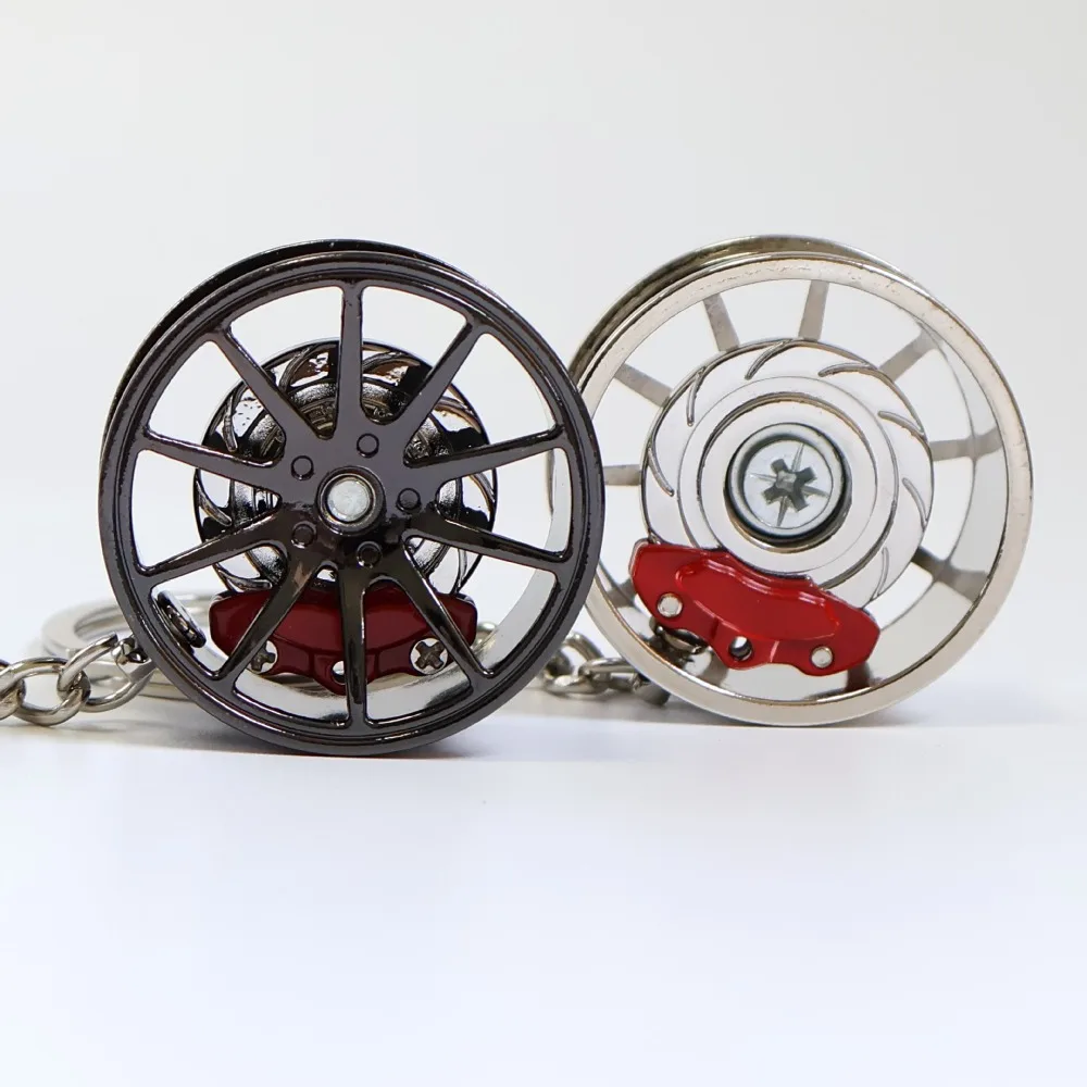 3D Wheel Hub Car Key Chain Fidget Bags Pendant Car Tire Brake Disc Keychain Alloy Model Keys Holder Fingertip Gadget Keyring