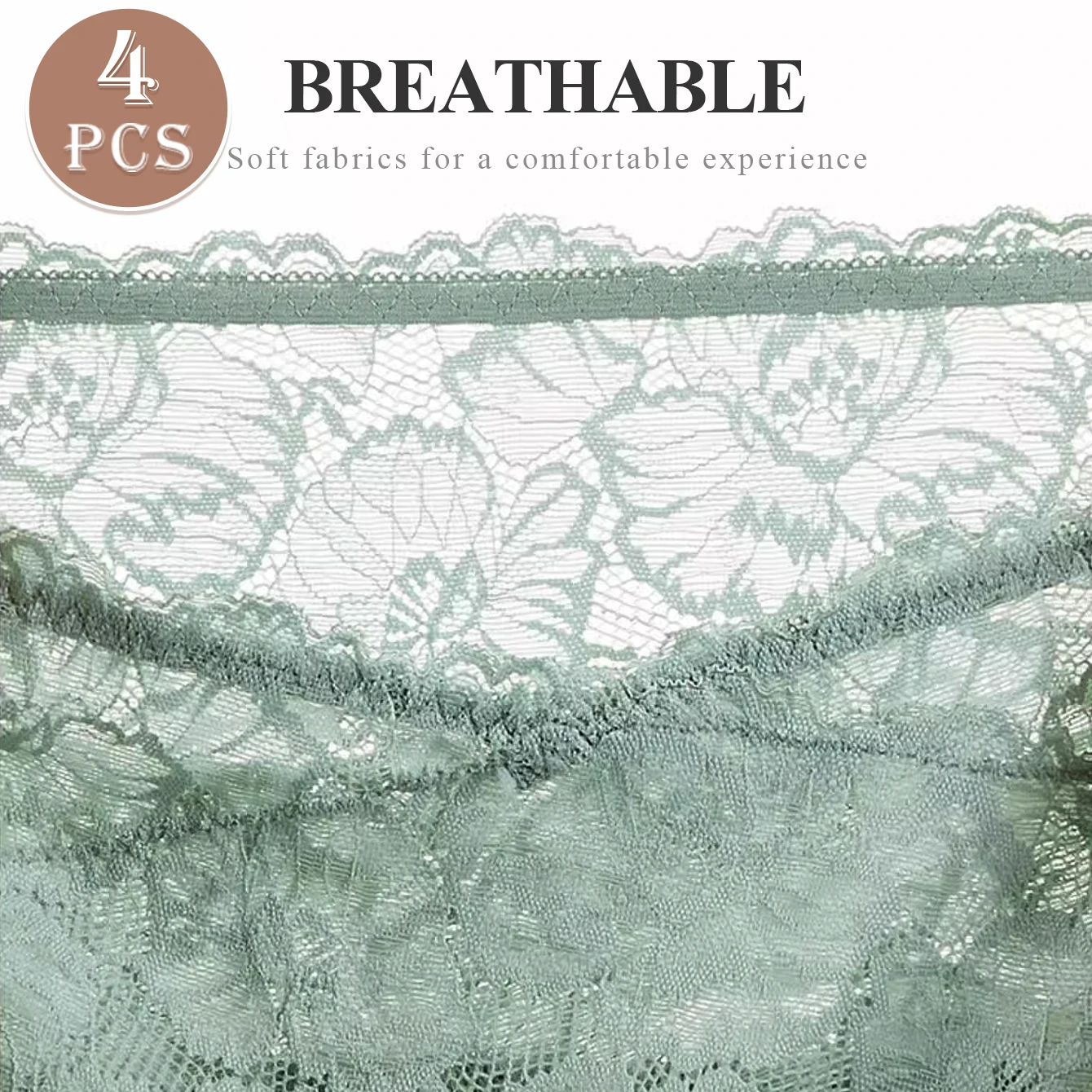 4pcs High Waisted Panties Ladies Jacquard Pattern Sexy Lace Hip Lifting & Shaping Skin Friendly & Soft Comfortable Cotton - Image 5
