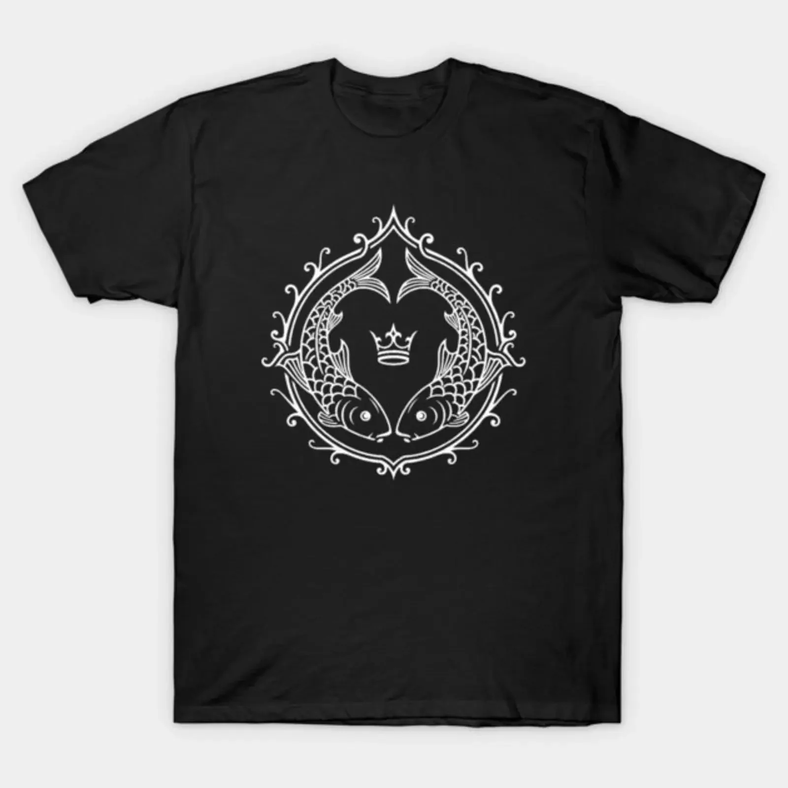 Twin Koi Fish Crown Pisces Zodiac Art T-Shirt im Vintage-Stil, gewaschen, für Herren, atmungsaktiv, modisches Oberteil für den Alltag, stilvoll, vielseitig