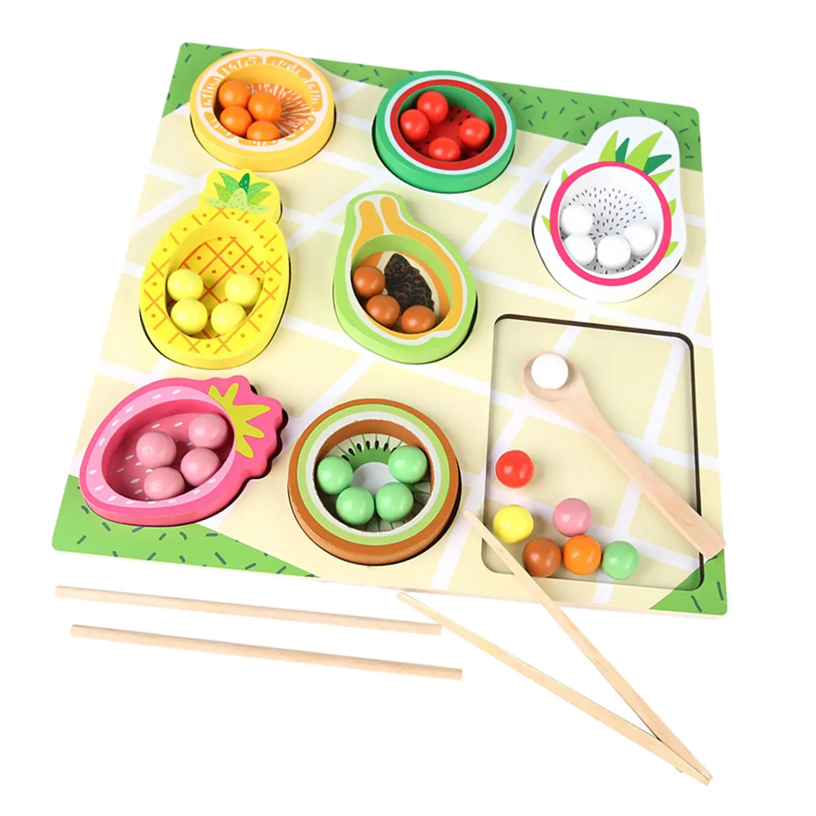 Wooden Peg Board Game Spoons Fine Motor Skill Sorter Game Sensory Fruit Cognitive Toy for Kids Girls and Boys Children Toddlers