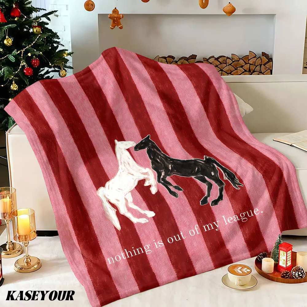 Pink Red Stripes Horses Winter Summer Flannel Blanket Throw Fleece Soft Fuzzy Plush Cozy Fleece Blankets for Sofa Ideal Gifts