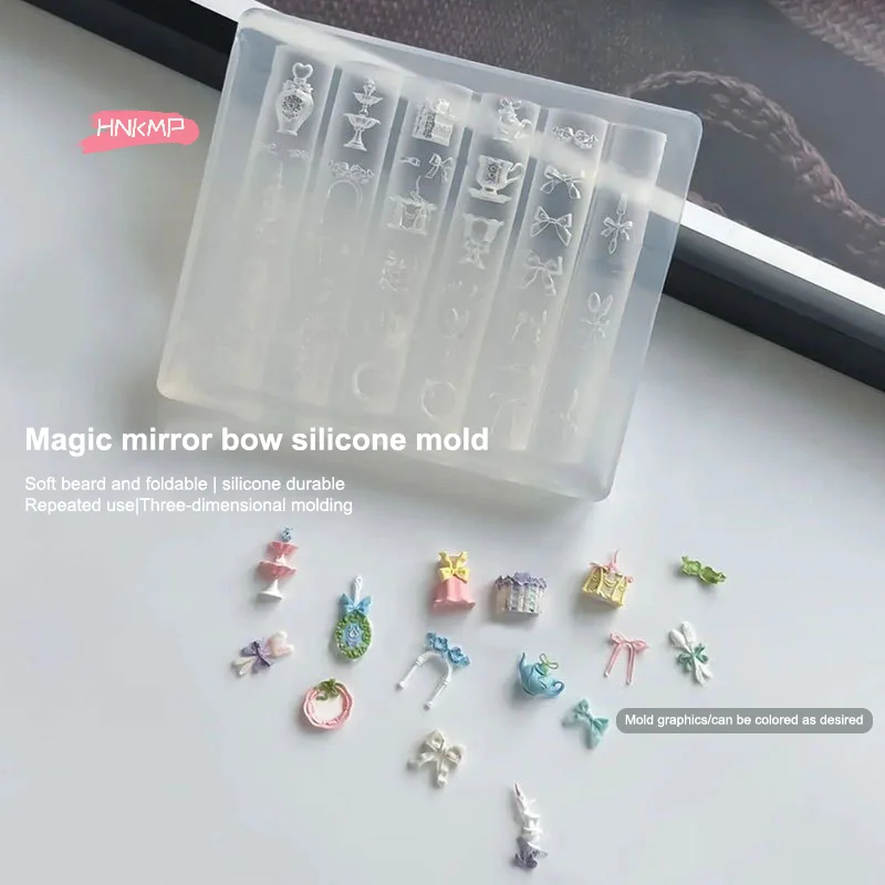 Transparente Silikon-Nagelkunstform, Schleife, Spiegel, Teetasse, UV-Gel, Nagellack, DIY-Design, Schablonen für Nagel-Charm-Dekor