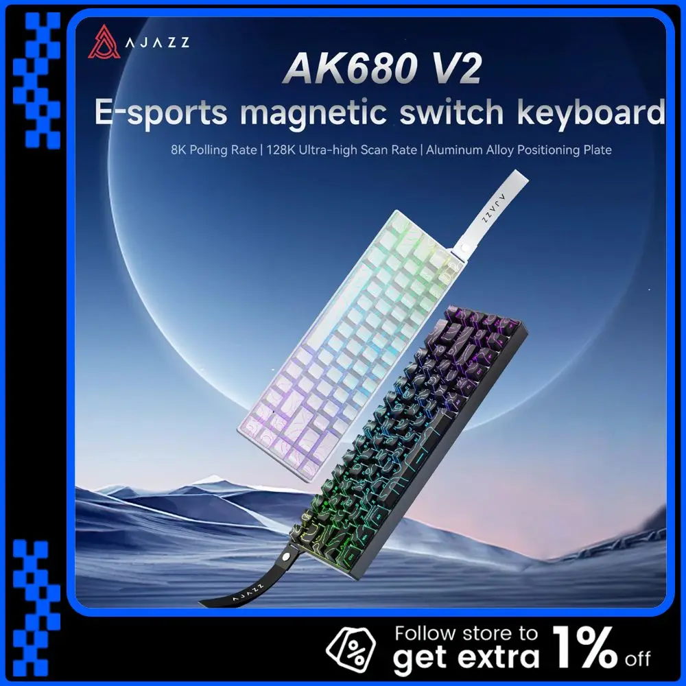 

Клавиатура Ajazz AK680 V2 с магнитным переключателем, 68 клавиш, 8K, скорость опрокидывания, позиционирующая пластина из алюминиевого сплава, игровая механическая клавиатура