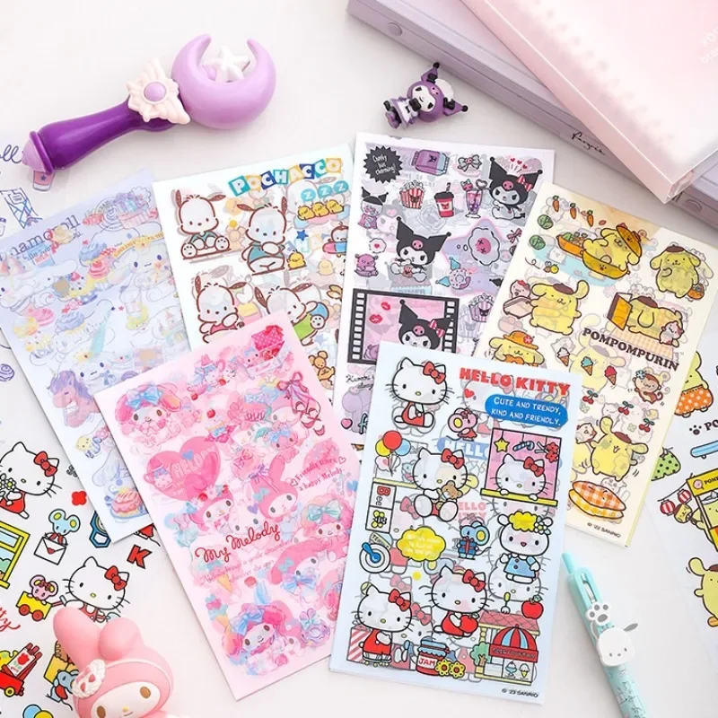 Sanrios Hello Kitty PET Stickers Kuromi My Melody Cinnamoroll Hangyodon Diy Transparent Sticker Handbook Phone Case Decal Toys