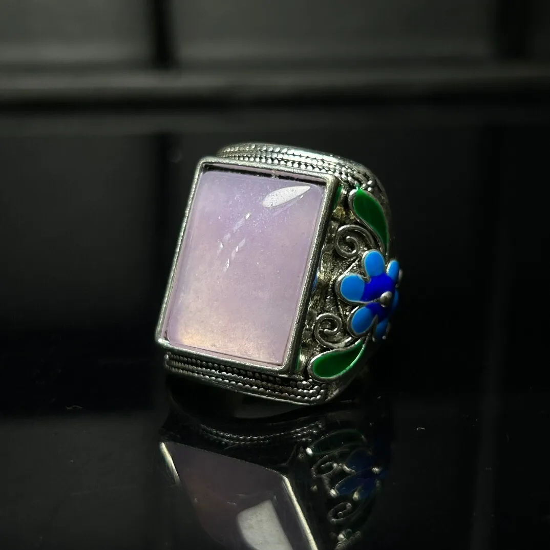 Certified Nature Inlay Ice Lavender Burmese Jade Jadeite Archaistic Amulet Rings