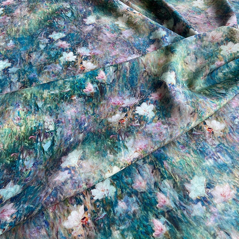 108CM Wide Floral Printed Stretch Muti-color Heavy Silk Crepe Fabric for Dress Pants Soft Silk Fabric for DIY Sewing R7150-12