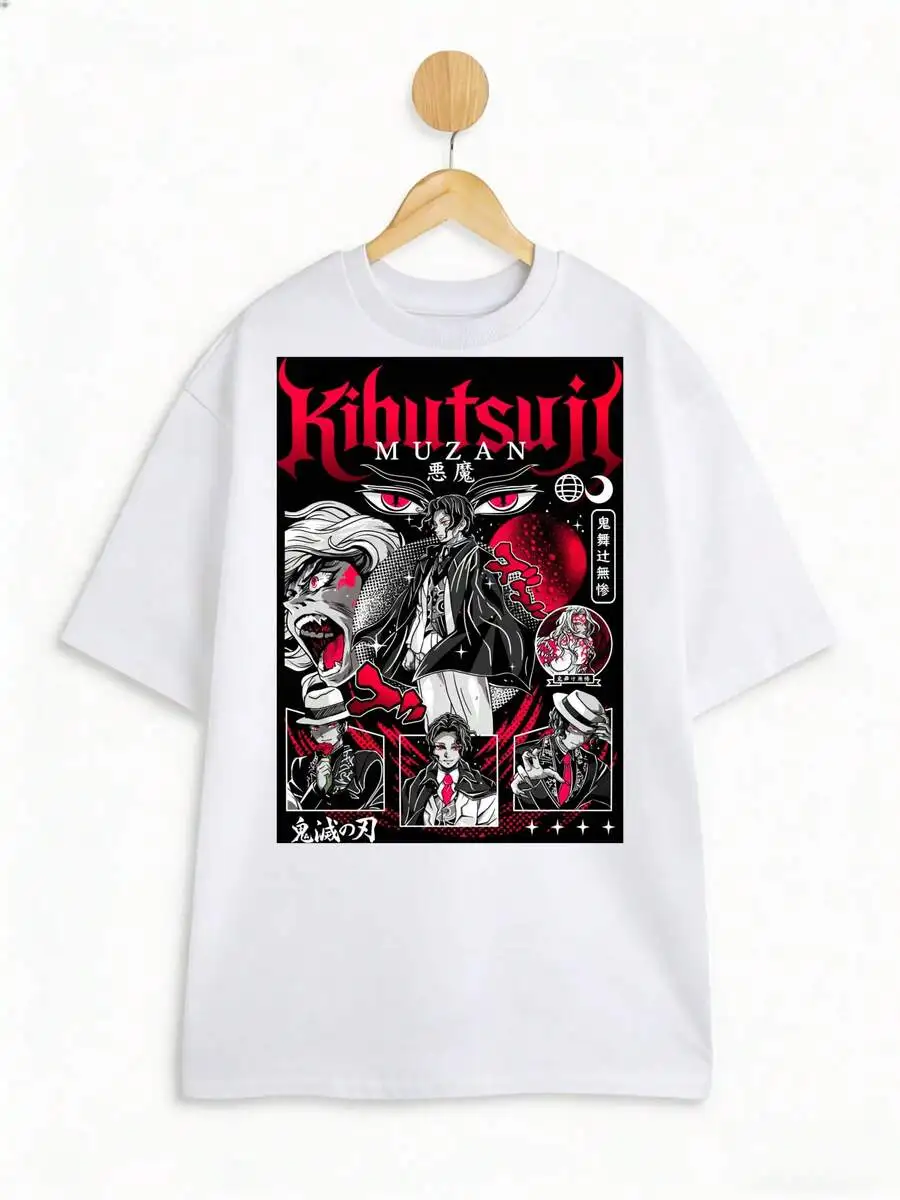 Kibutsui Muzan Demon Red Eyes Blood Moon Sword Battle Scenes Japanese Style Art Unisex T-Shirt,All