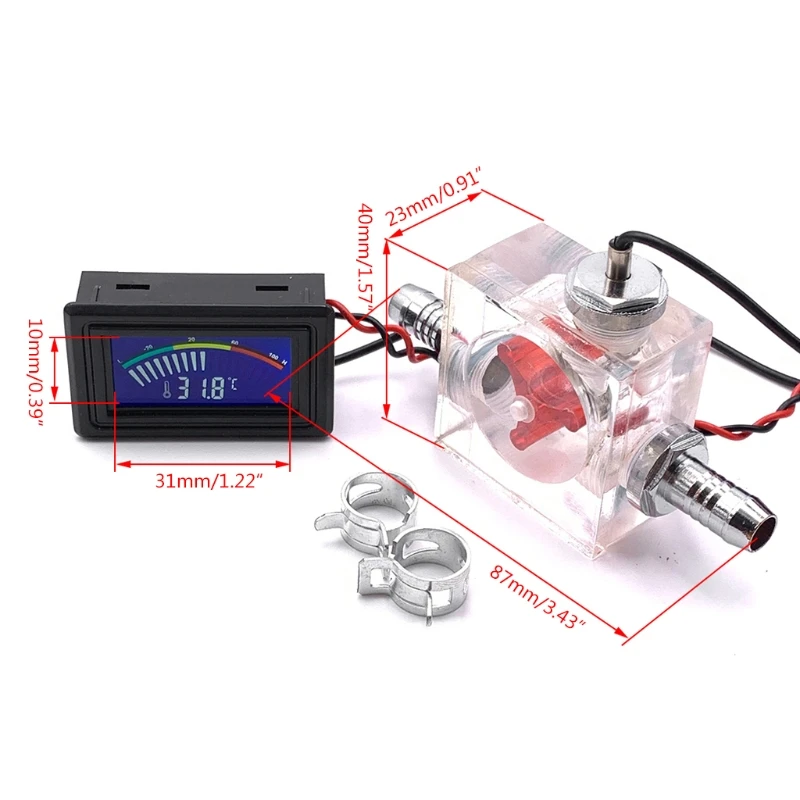 Liquid Cooler 3 Way FlowMeter LED Thermometer PC Computer Heat Dissipation Parts Computer Accessories QXNF