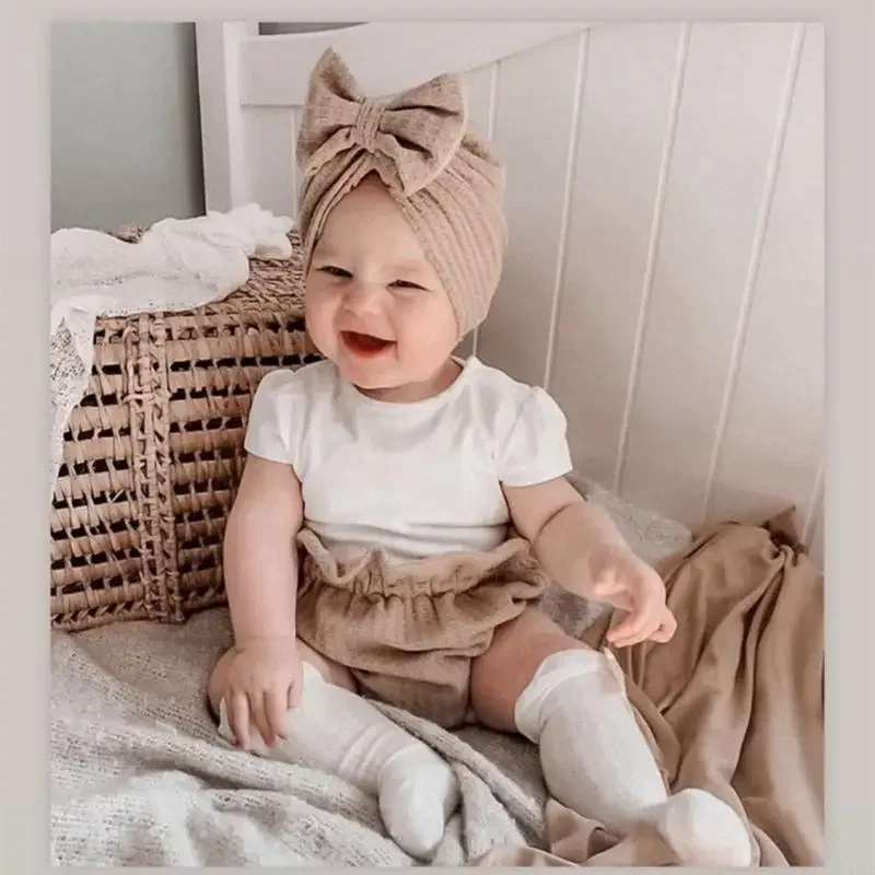 R66D Baby Mädchen Mütze Socken Set Stilvolle Schleife Neugeborenen Bundle Baby Turban Hut Socken