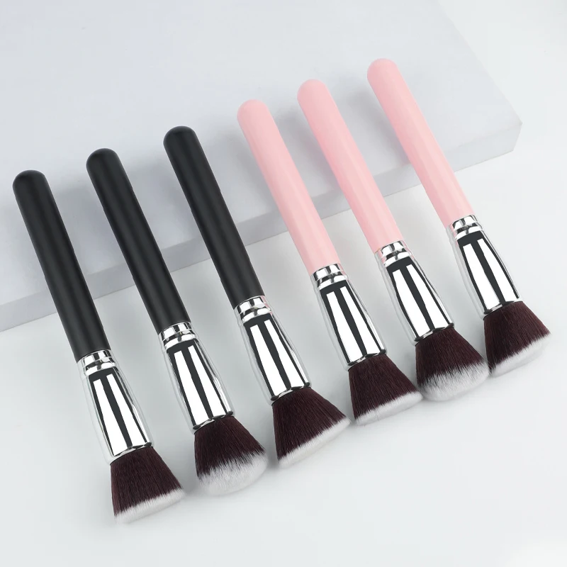 Conjunto de pincéis de maquiagem 3 peças, pincel plano de base kabuki para pó de creme líquido, mistura de contorno facial completo, base facial grande m