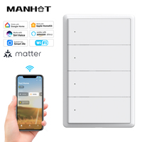 Manhot Matter WiFi Smart Wall Light Switch 1 2 3 4 Gang No Neutral& With Neutral Big Physical Buttons Homekit Siri Voice Control