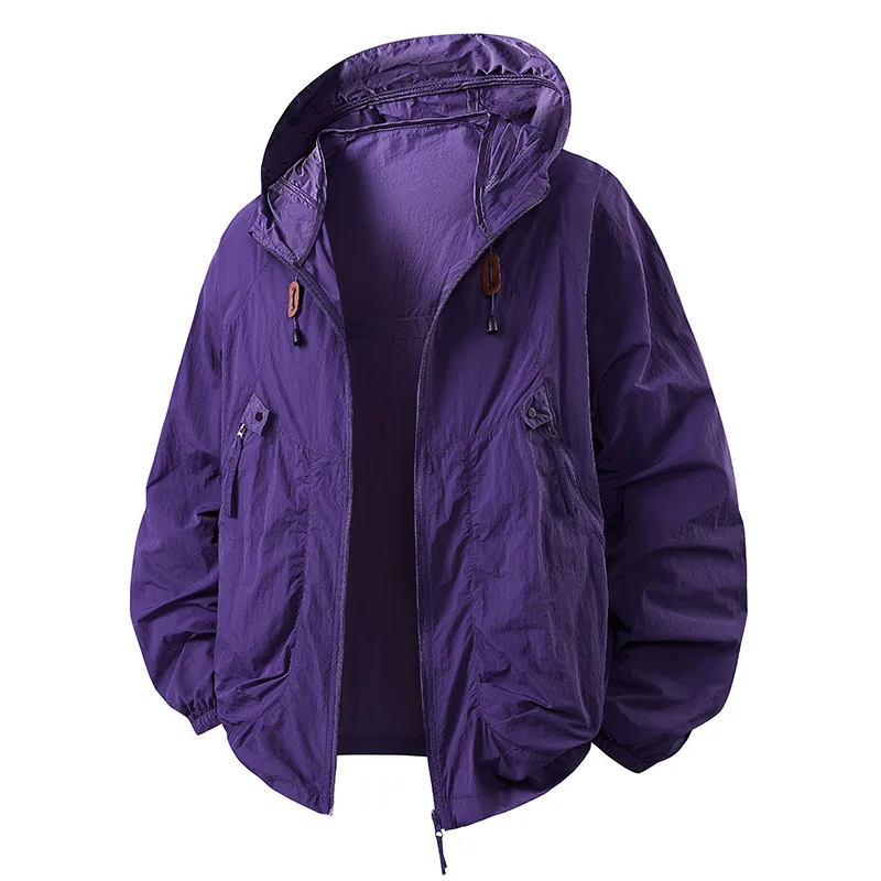 UPF50+ New Fashion Men Summer Ultra-thin Hooded Sunscreen Jackets Couple's Trendy Outwear Casual Breathable Coats windbreaker 4X