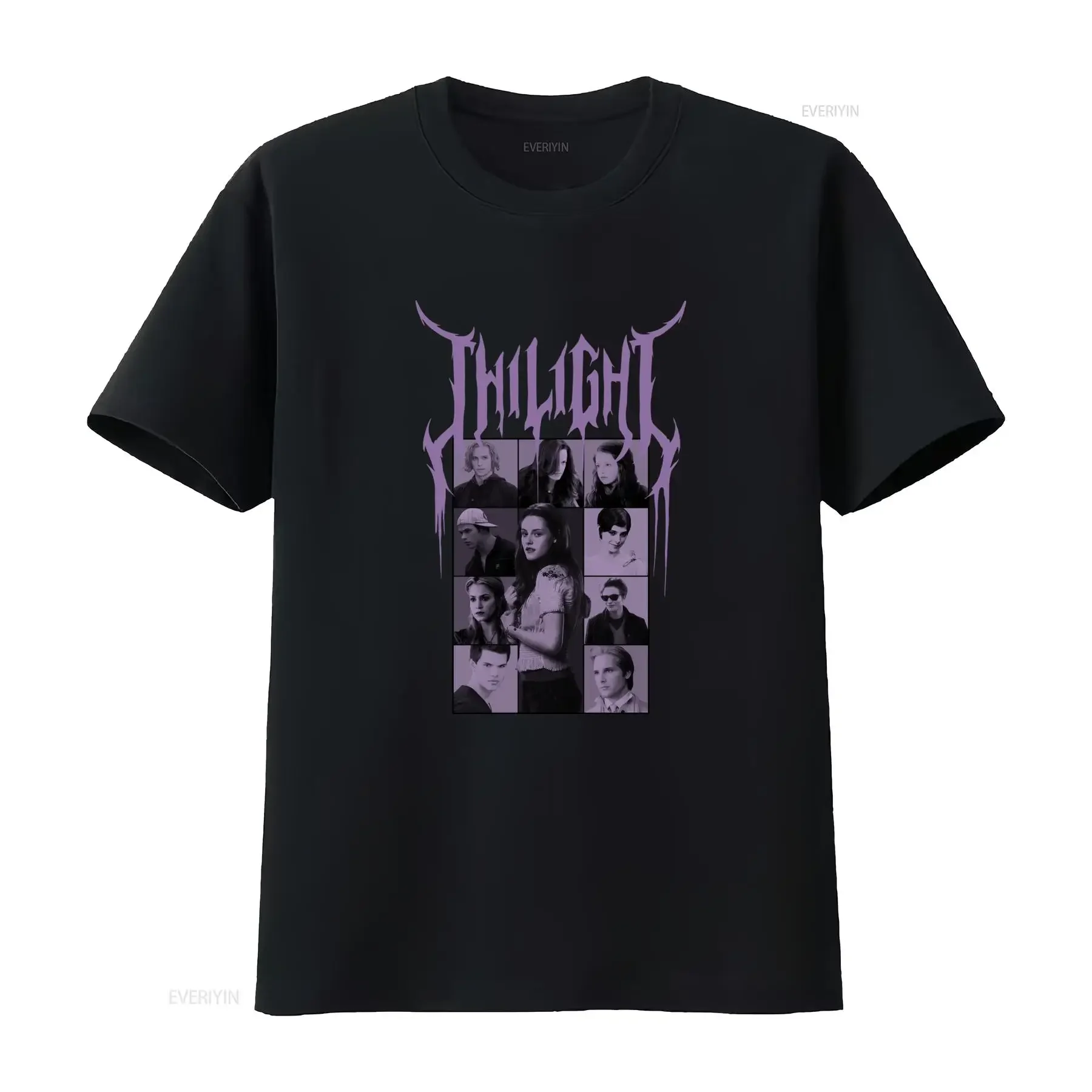 Gothic Y2K Twilight Movie Character Collage Print Casual T Shirt vintage Washed fashion Unisex Breathable Stylish Slightly