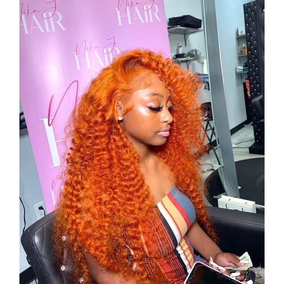 Orange Ginger 13x6 hd Lace Frontal Human Hair Curly Wigs Deep Wave 13x4 Lace Front Wig for Women Choice 30 inch Colored Wigs