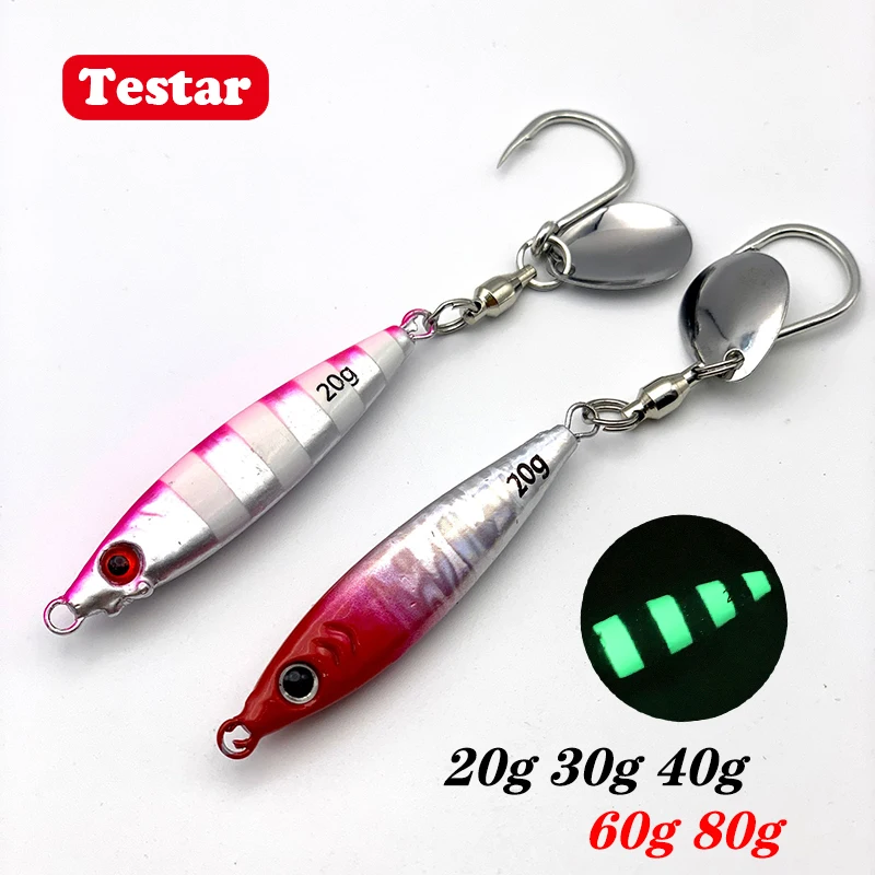 Iscas de Pesca de Metal Testar 20g 30g 40g 60g 80g, Jig Blade com Anzol, Cabeça de Jig para Pesca Costeira, Isca Wobbler para Pesca de Inverno de Robalo, Lúcio e Truta