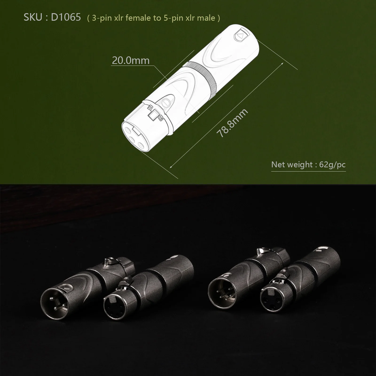 1pc 3Pins XLR Female to 5Pins XLR Male,3Pins XLR Male to 5Pins XLR Female Adapter for DMX Mixer Amplifier Plug Wire Connectors