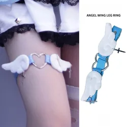 Y2K Angel Wings Leg Ring Decorative Metal Pendant Subcultural Landmine Lolita Garters Spice Elastic Thigh Strap Gothic Leg Chain