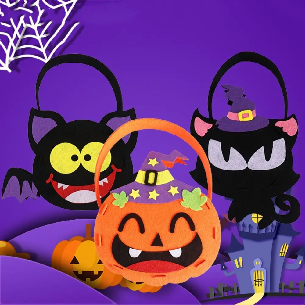 Sac fourre-tout de dessin animé mignon pour Halloween, sac à bonbons, sac à main de festival, panier d'araignée fantôme, tour ou chat soucieux, 4 pièces