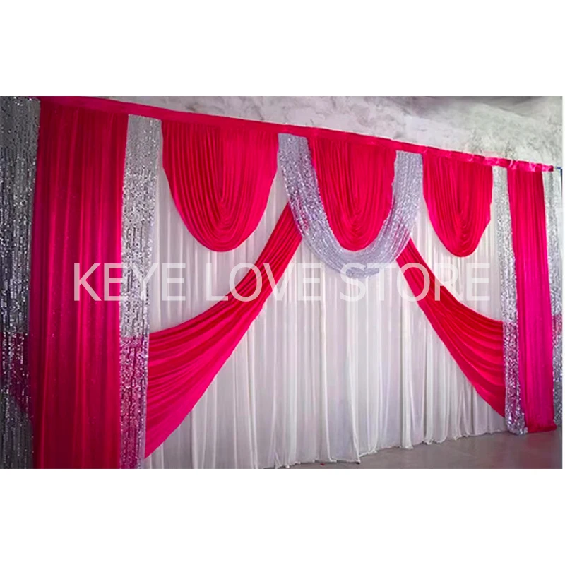 

10X20ft Ice Silk Swags With Sequins Wedding Backdrop Party Event Curtain Drape Whole Set Wedding Background Decorations