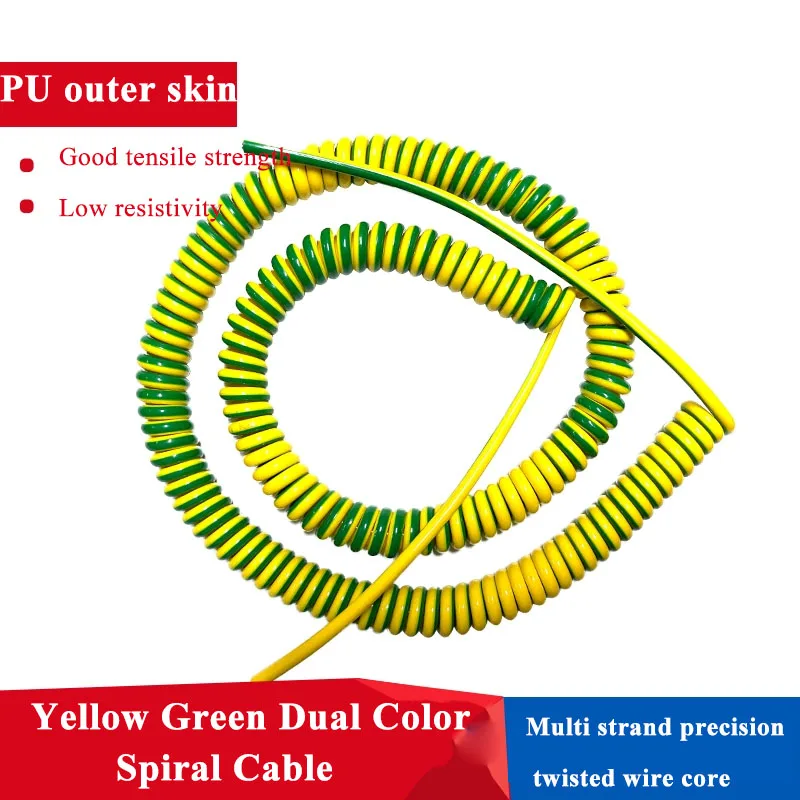 220V PU Yellow Green Dual Color Spiral Cable Copper 0.5~16 Square Telescopic Spiral Wire Terminal Block 1 Core Grounding Line