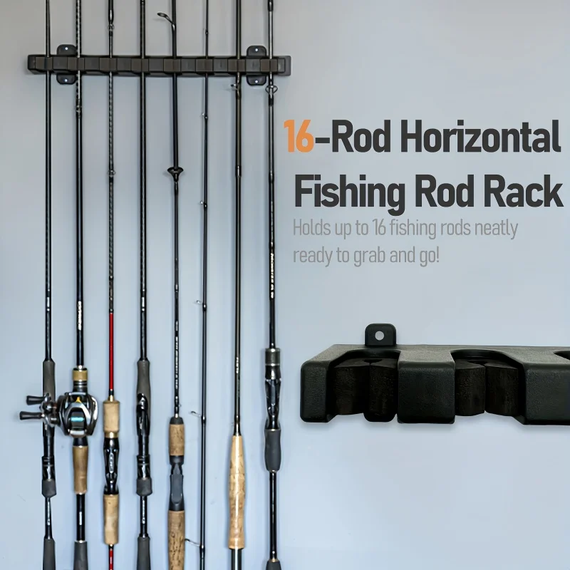Suporte de Vara de Pesca para Parede (2 unidades), Suporta 16 Varas, Resistente e Fácil de Instalar com Parafusos para Garagem/Barco, Armazenamento de Varas de Pesca
