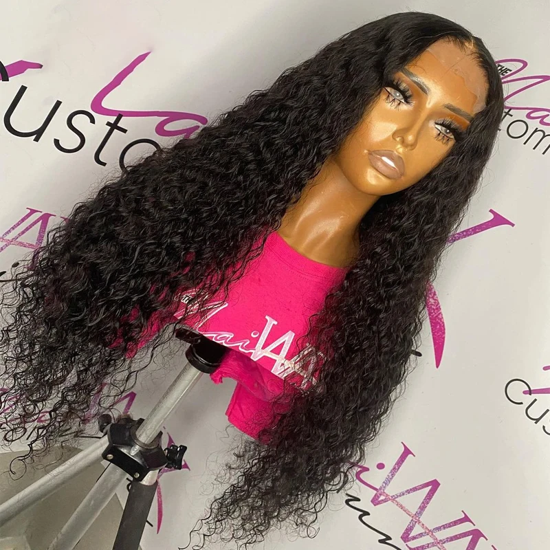 

Soft 26inch Natural Black Glueless 180Density Long Kinky Curly Deep Lace Front Wig For Women With Baby Hair Preplucked Daily