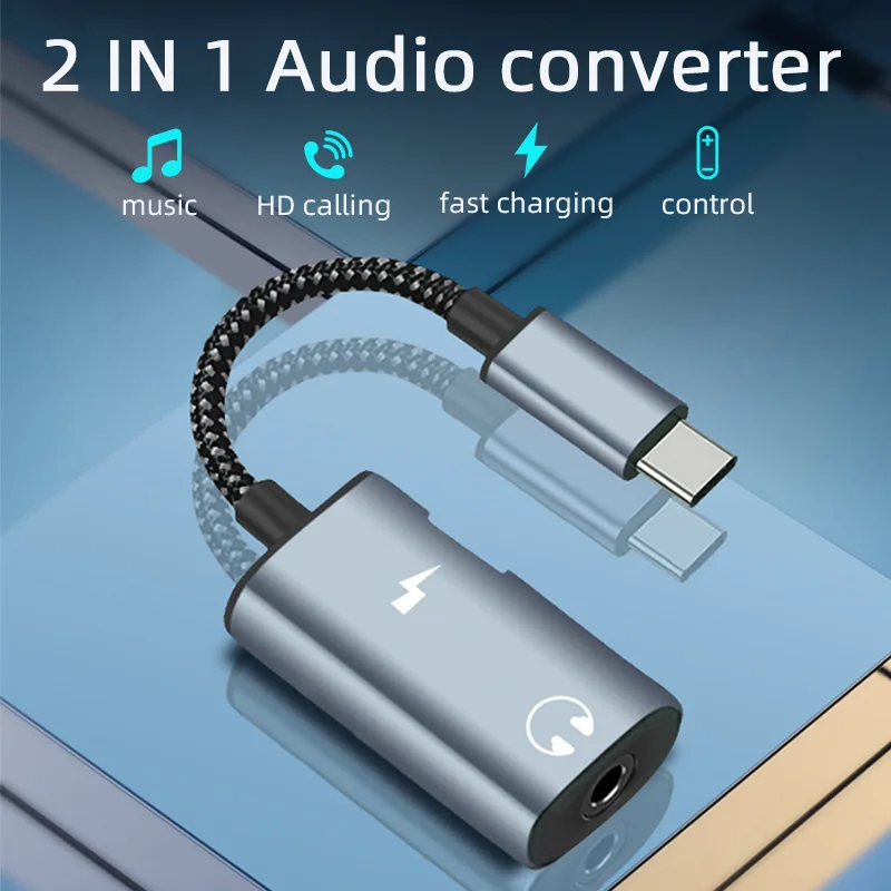 2 in 1 USB Type C to 3.5mm Headphone Audio Aux jack Adapter PD 30W Fast Charging Cable For Samsung Huawei Xiaomi Macbook