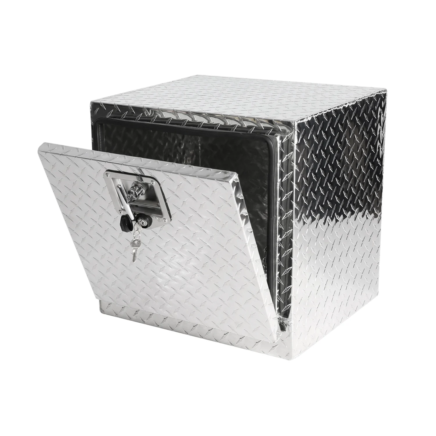 18 Inch Heavy Duty Aluminum Diamond Plate Tool Underbody Box, Waterproof Square Truck Storage Organizer Chest for Pick Up Truck