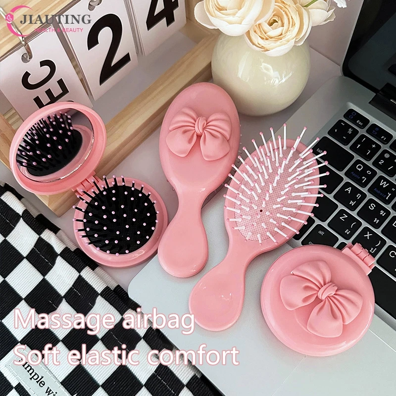 1pc Hot Bow Air Cushion Comb Portable Mini Round Hair Comb Hair Salon Hairdressing Massage Folding Hair Brush Air Cushion Comb