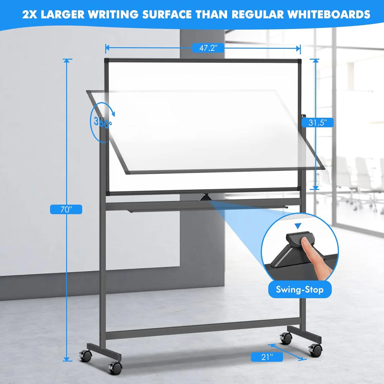 롤링 화이트보드 48 x 32, 양면 이동식 화이트보드, 대형 휴대용 자석 화이트보드 스탠드 포함 - 핫 세일