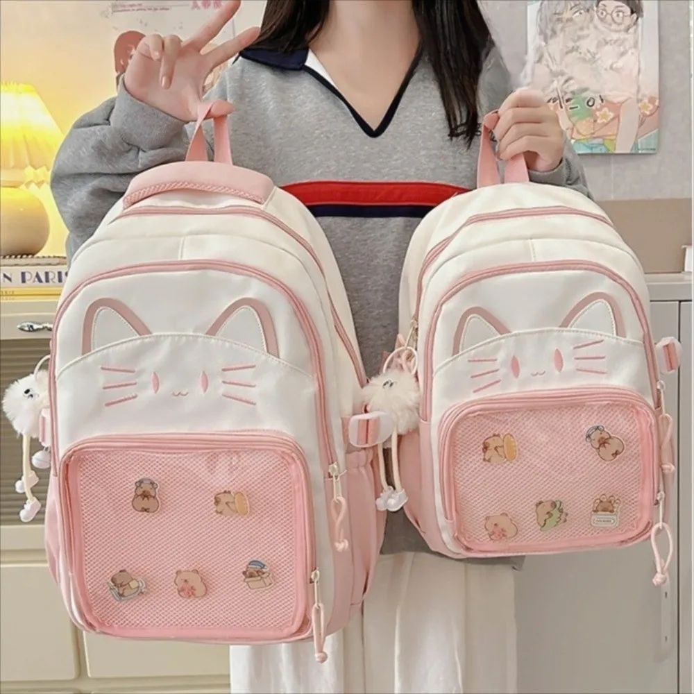 Japanese Transparent Ita Backpack DIY Display Large Capacity Dual Shoulder Bag Dual Shoulder Strap Cartoon Cat School Bag Travel