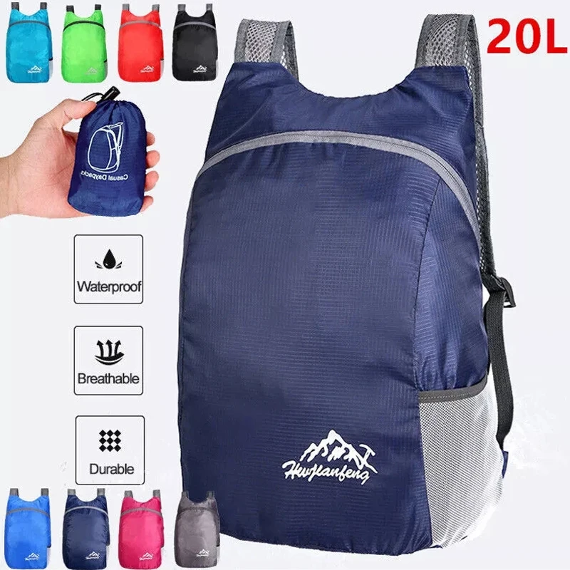 Mochila ligera y plegable para hombre y mujer, morral ultraligero para exteriores, bolsa de viaje deportiva, 20L