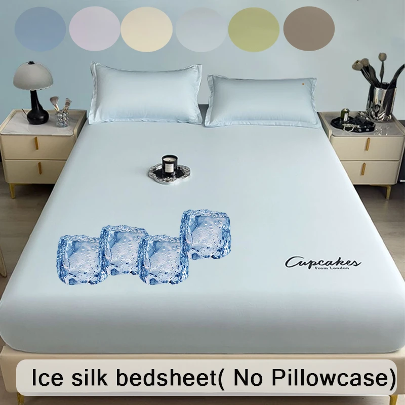 

1pc Cool Feeling Bedsheet 1 Fitted Sheet, No Pillowcase) Machine Washable, Cool Smooth Bed Cover, 100% Polyester Fiber 얼음삿갓